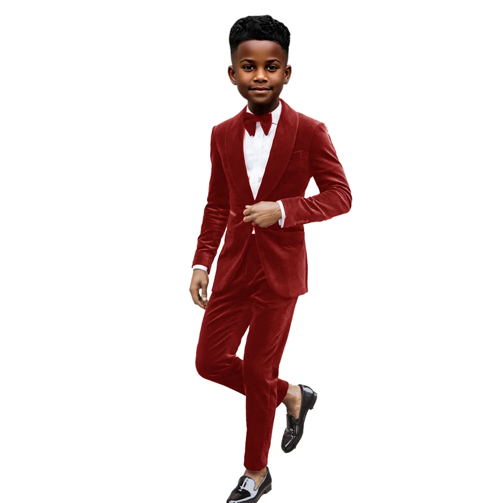 

Красный костюм для мальчиков, комплект из 2 предметов, бархатная куртка, брюки, свадебный детский смокинг, праздничная официальная одежда для детей от 2 до 16 лет, блейзер на заказ