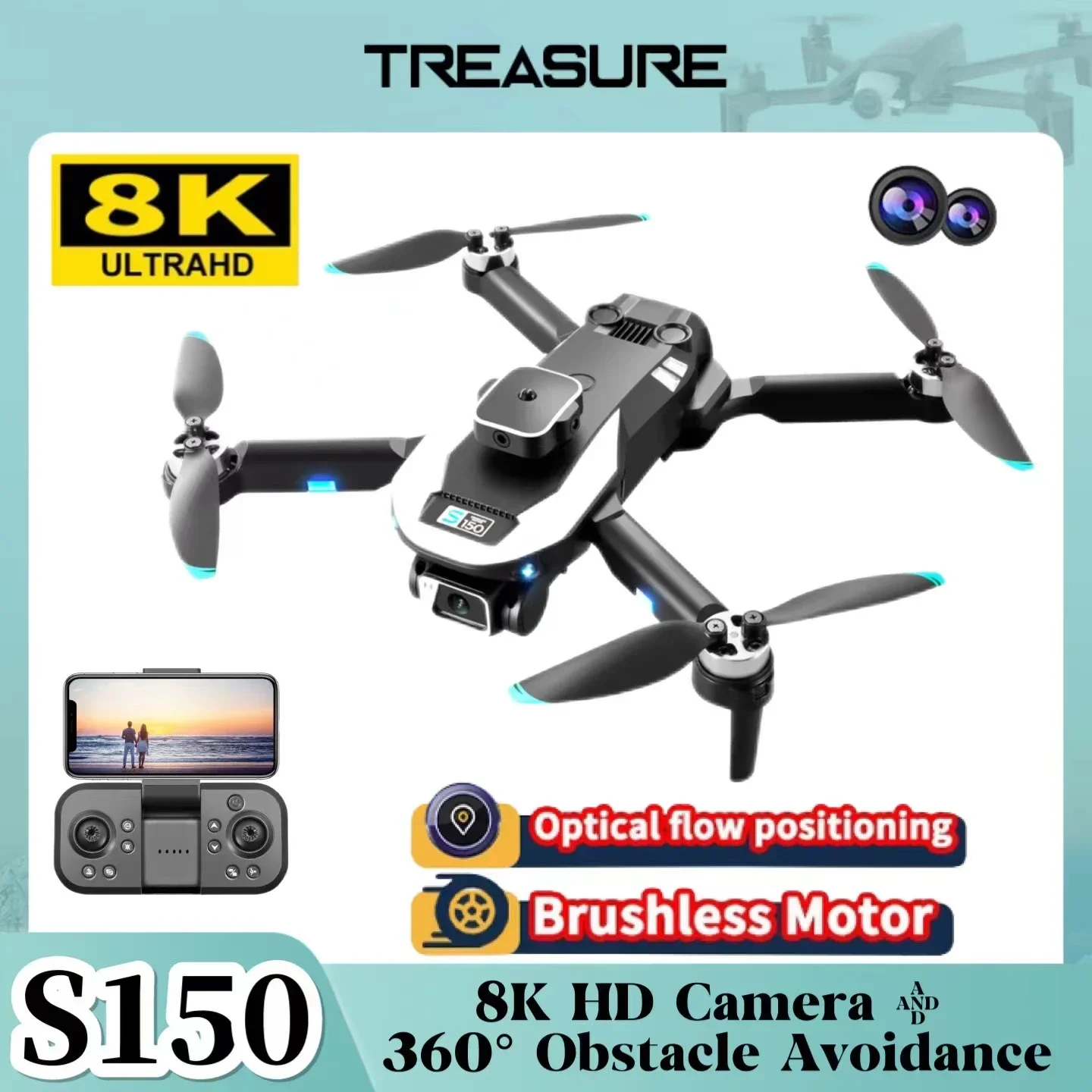 S150 Drone 8K ESC Dual Camera Optical Flow Positioning Dron Brushless Motor Four-Sided Obstacle Avoidance Quadcopter Toy