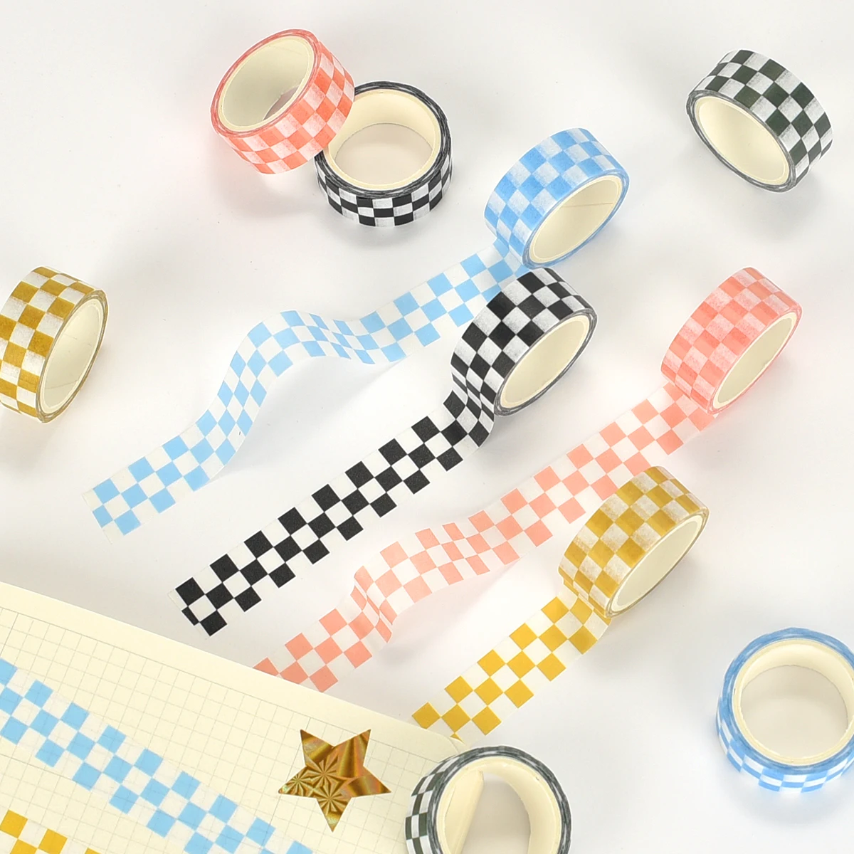 5 Rolls Checkerboard Grid Washi Tape for Scrapbooking Planners DIY Decoration And Crafts Gift Wrapping