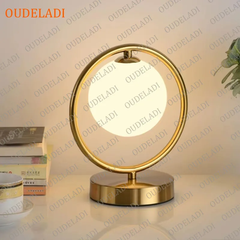OUDELADI Brass Ring Glass Ball Table Lamp Modern Led Living Room Bedroom Hotel Home Decor Desk Lamp Eye Protection lamp - Image 2