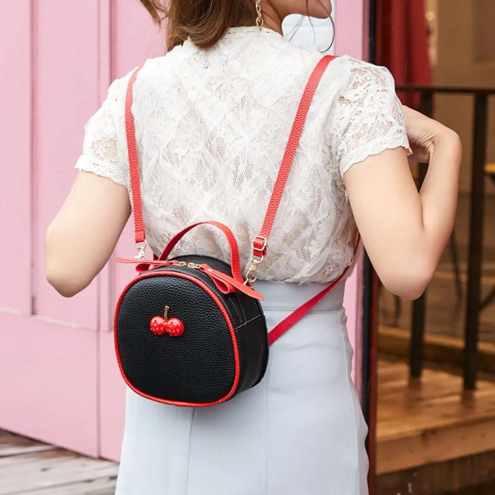 Fashion Women Contrast Color Cherry Small Backpack PU Leather Crossbody Bag Women\'s Shoulder Bag Messenger Phone Handbag