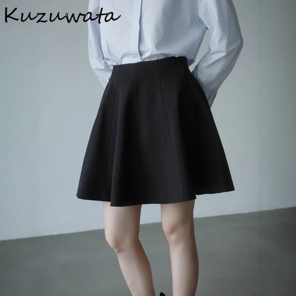 

Kuzuwata Solid Simple Ruched Casual Skirt New Office Lady High Waist Umbrella Mujer Faldas Japan 3D Ball Gown Literary Skirts