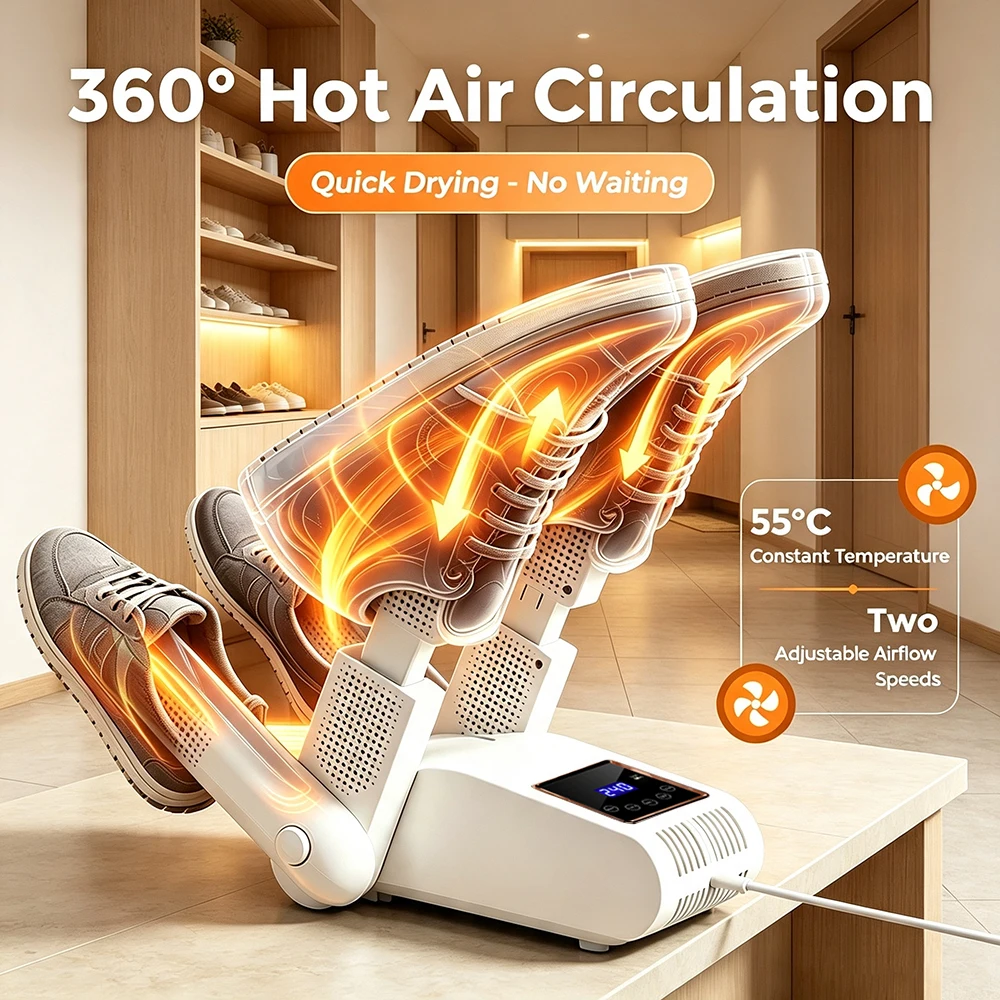 Dual-V Shoe Dryer Portable Electric Shoe Boot Dryer with UV  Folding 8-Level Timer Smart Display for Gloves Hats Socks Ski Boots