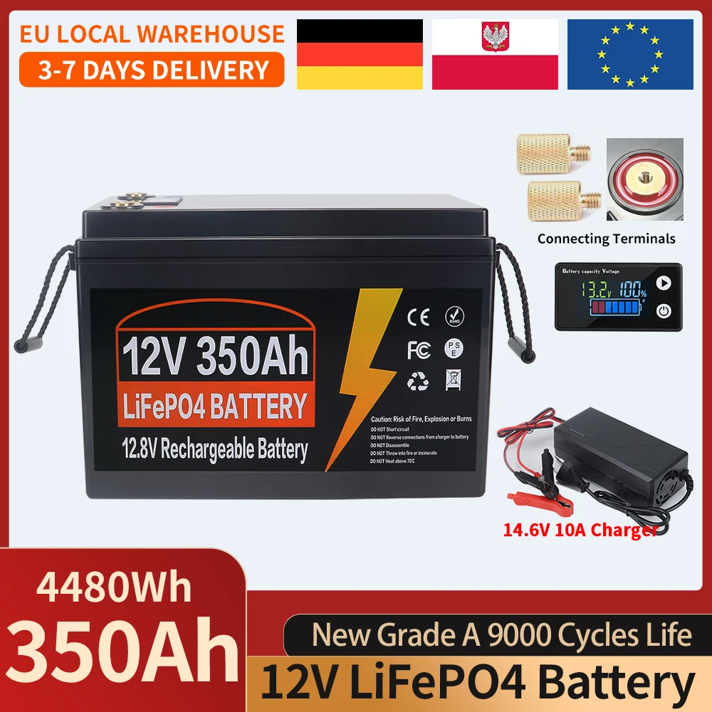 12V 350Ah 200Ah 150Ah LiFePO4 Lithium-Eisenphosphat-Batterie 9000 Zyklen Eingebautes BMS Zum Ersetzen der meisten Notstromversorgungen für Heimspeicher EU-Lagersteckplatz STEUERFREI