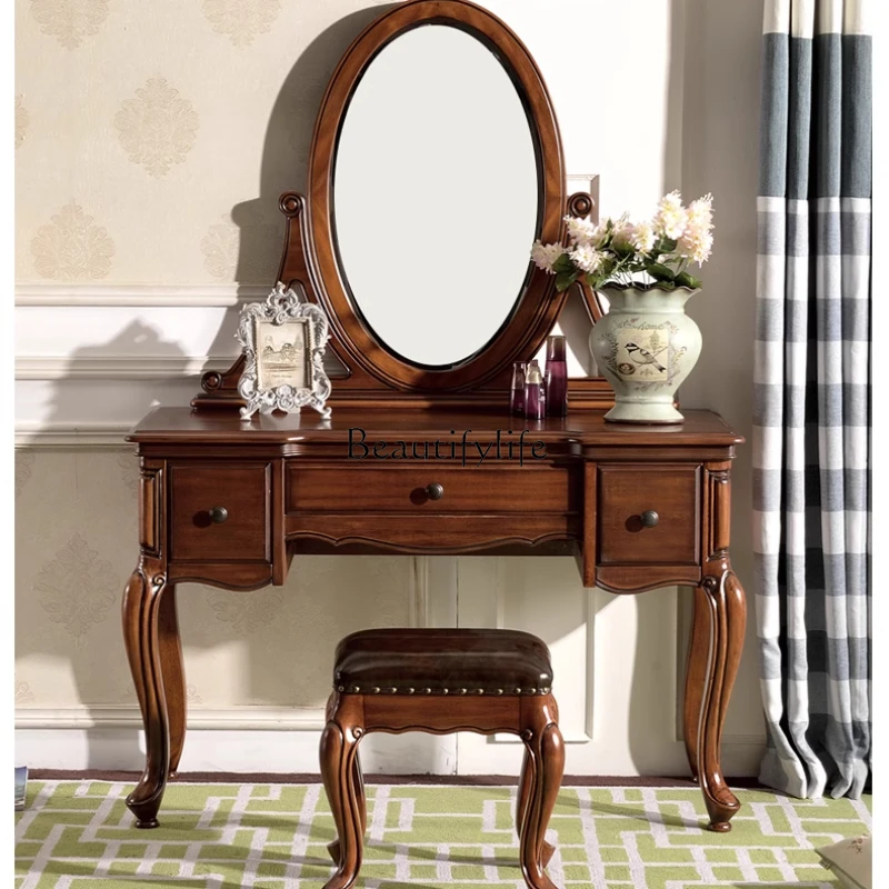 

-*All solid wood log black walnut dresser beauty table