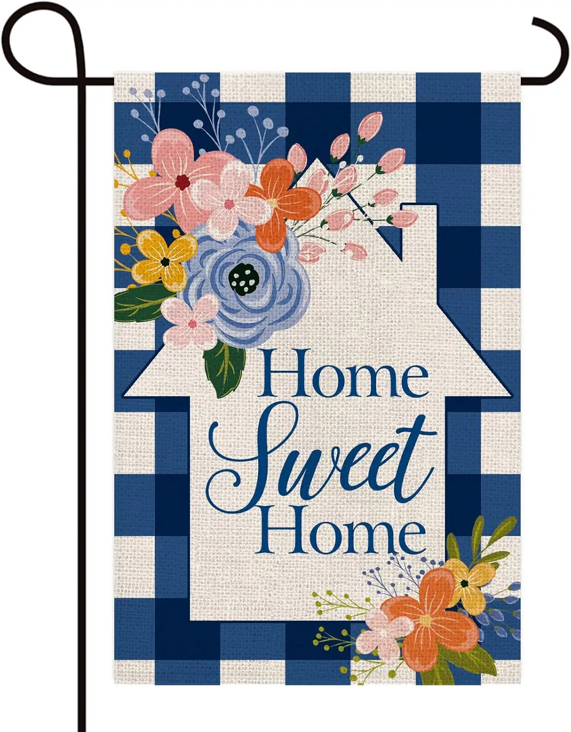 Texupday Home Sweet Home Floral House Decoration Double Sided Burlap Garden Flag Buffalo Check Plaid Spring Summer Seasonal  WWP