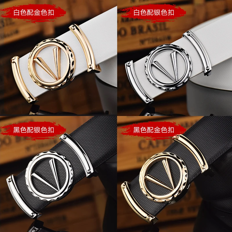 Fashion Brand White V Letter Belt Men Slide Buckle Designer Classic Luxury Belt Jeans Casual High Quality Cintos Masculinos - Image 3