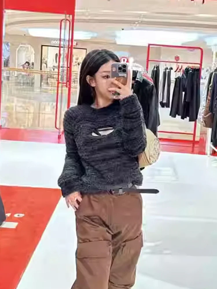 Women's Sweaters 2023 Fall Winter Slimming Hollow Tops High-End Sexy Slim-fit Sweater Feminine Solid Color Pullover Knitwears