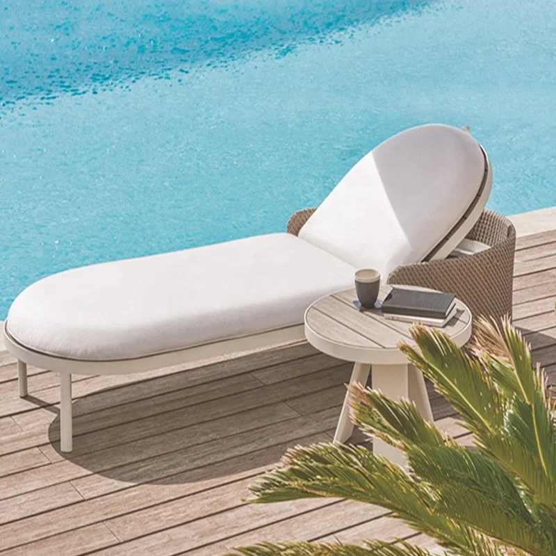 Modern Outdoor Furniture Aluminium Pool Lounge Chair PE Rattan Woven Metal Frame Garden Sun Lounger