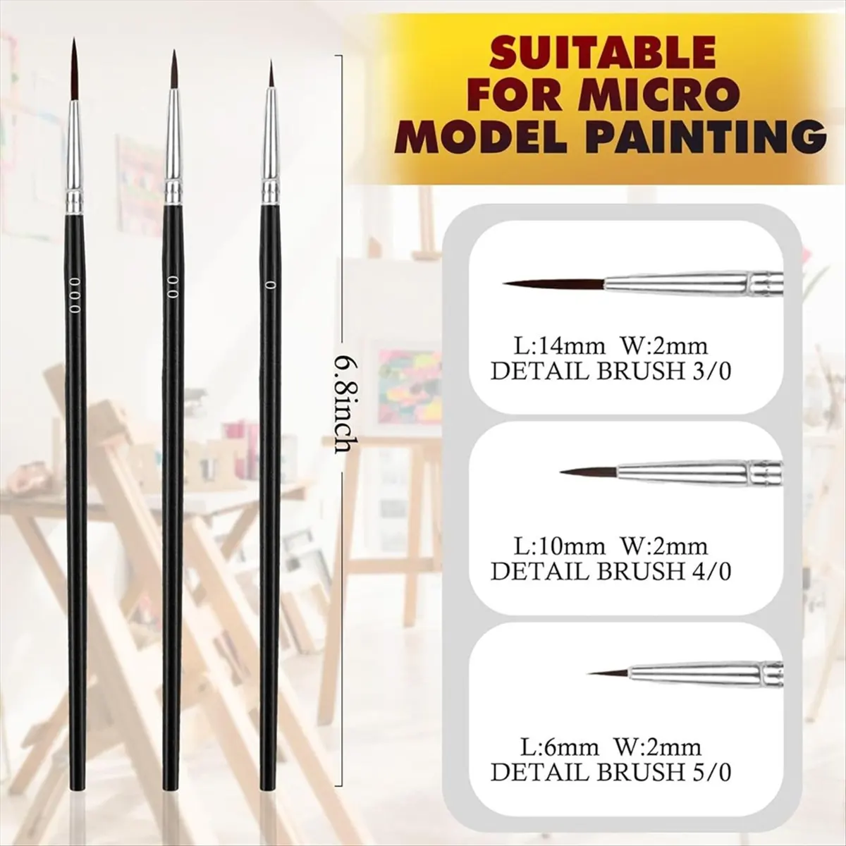 AA83 60-teiliges Set dünner Detailpinsel, Feinpinsel-Set mit 3 Größen 000, 00, 0, Liner-Pinsel für Bastelarbeiten und Aquarellmalerei