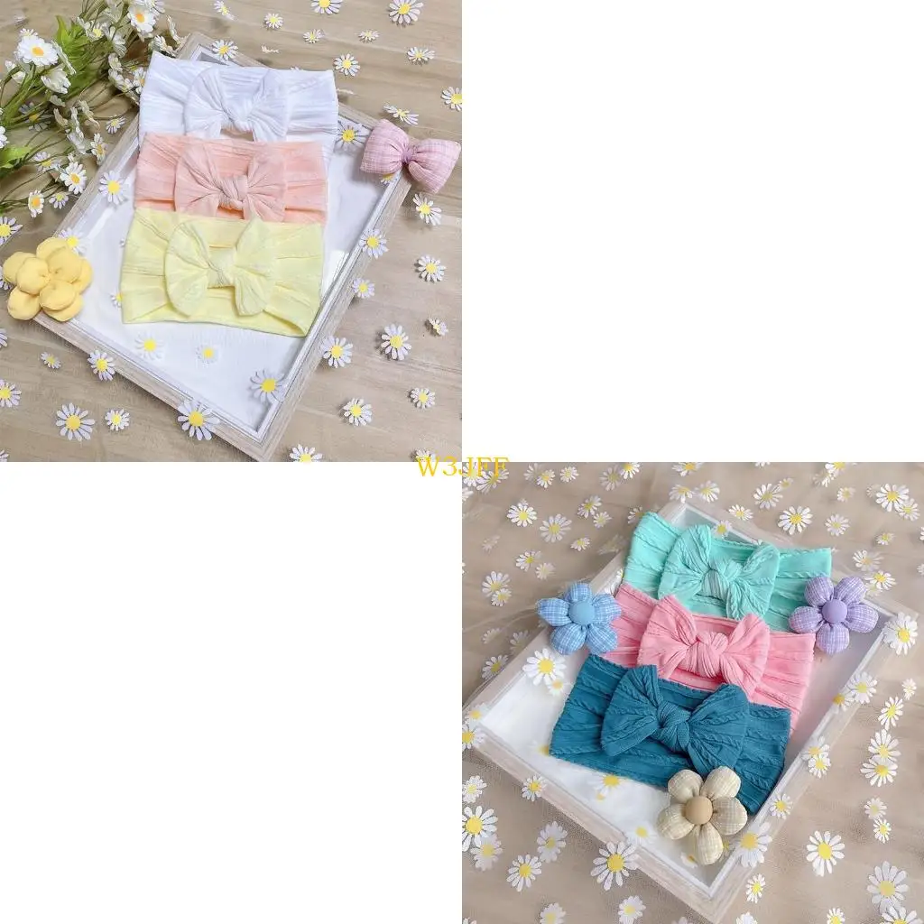 W3JF Baby Bow Bowband Set لطيف Turban Bowknot Bowknot Bowloy Soft Soft Flastic Hair Band for Newborn Toddler Girls Boys Gift