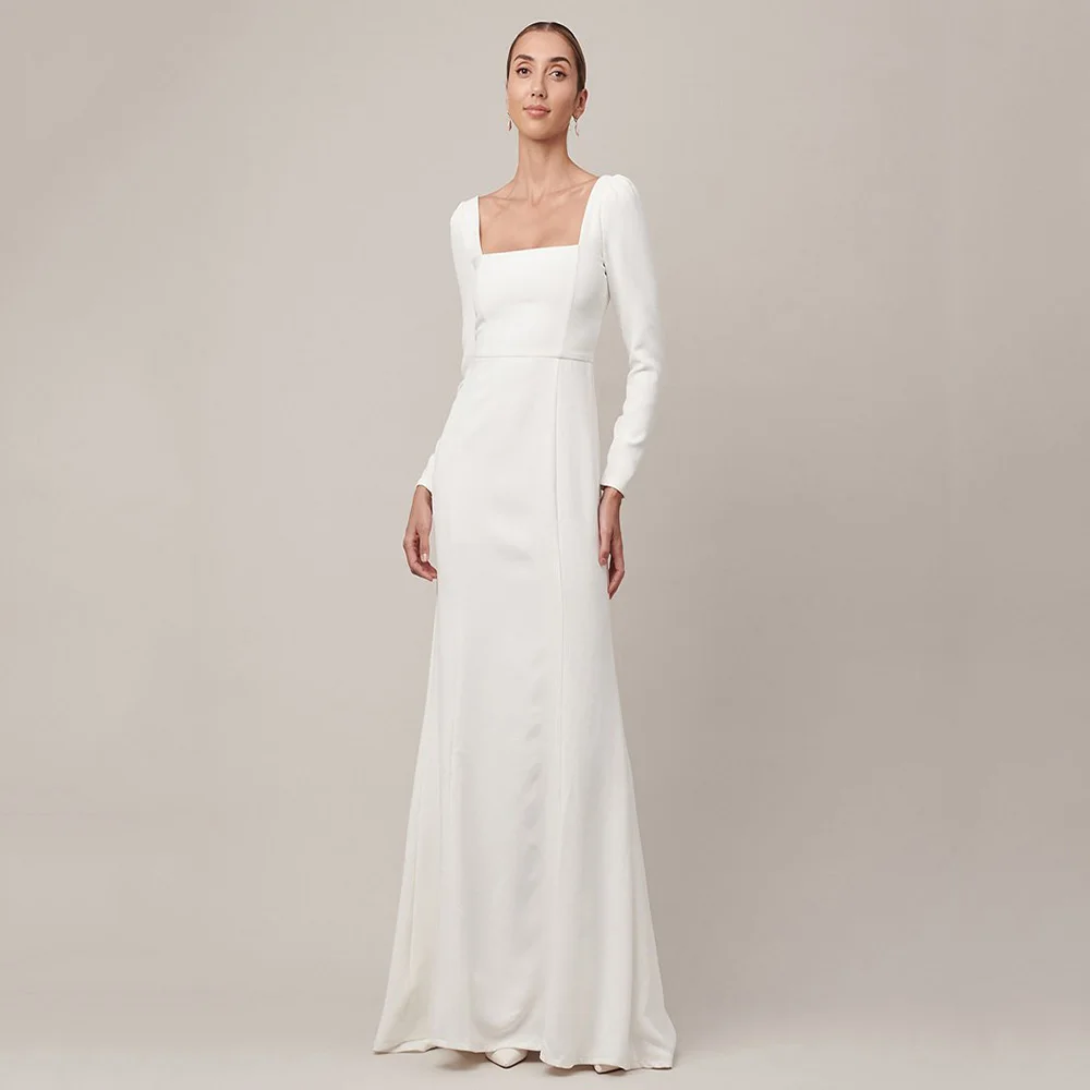 

Simple Mermaid Wedding Dresses For Women Customized Square Neck Long Sleeve Button Backless Elegant Bridal Dresses