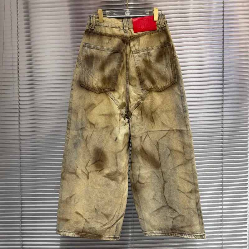 Top-Quality Streetwear Casual Men's and Women's Latui Atelier Graffiti Wide-Leg Silhouette Hand-Painted Jeans Pants