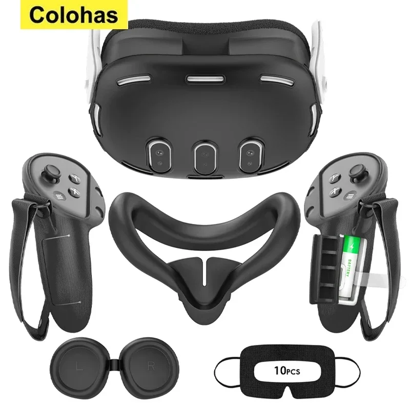 Silicone Cover Set for Oculus/Meta Quest 3 Accessories VR Headset Controller Grip Protector Cover Lens Cap Face Case Eye Mask