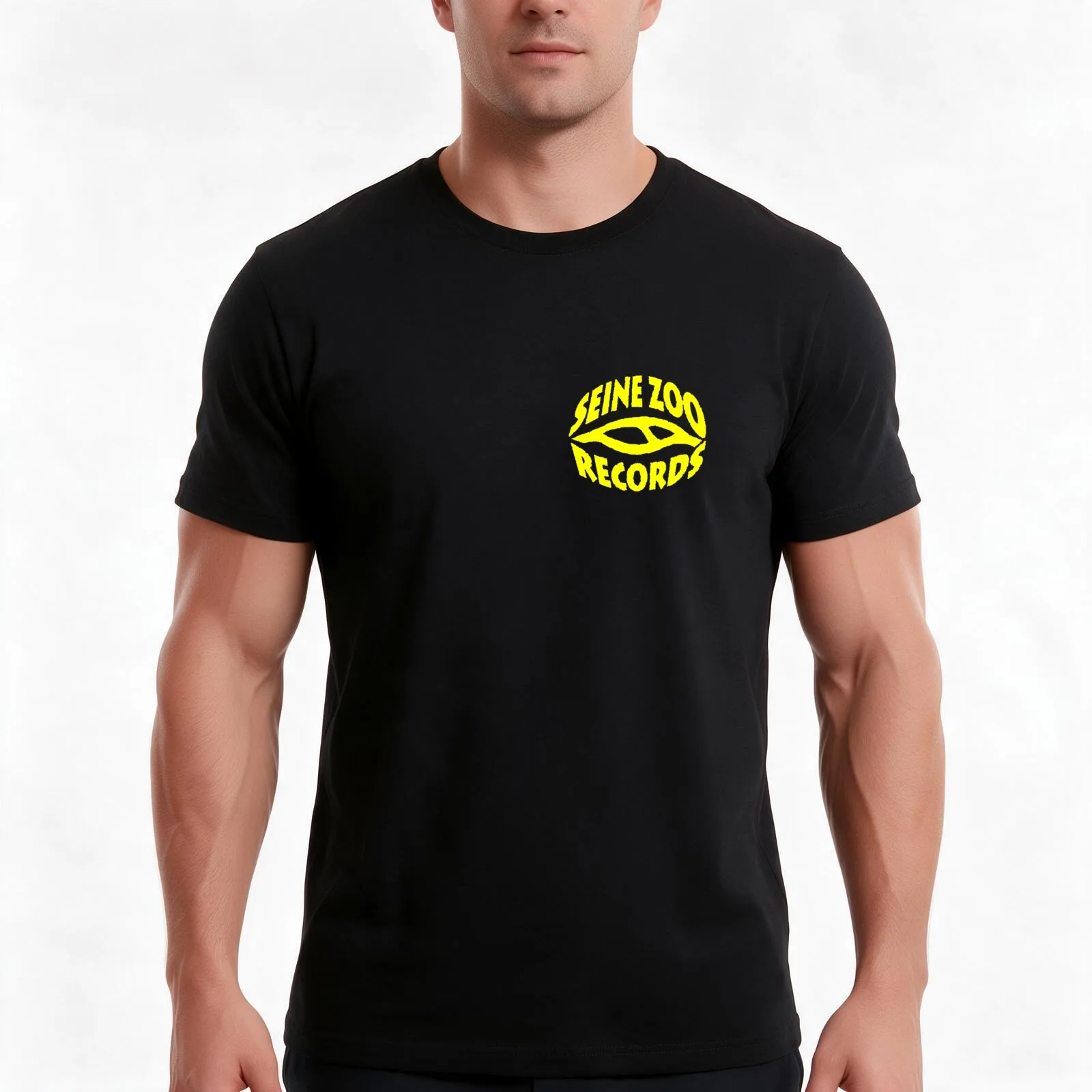 Seine Zoo Records T-Shirt, Summer Casual Cotton Tee, Oversized Streetwear Tops, Vintage Graphic Print, Loose Fit Short Sleeve