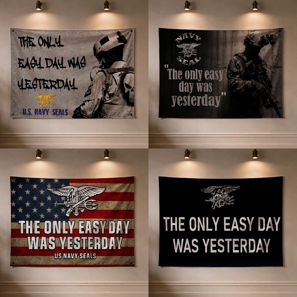 US NAVY SEALS The Only Easy Day Was Yesterday Flag Decoration Outdoor Picnic Party Art Hanging Home Camping Party Banner