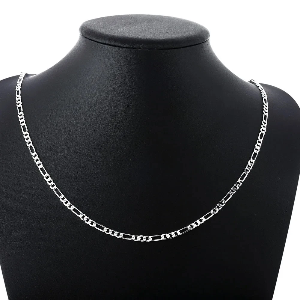男性と女性のためのフィガロチェーンネックレス,ヒップホップジュエリー,シルバー925,4mm, 40-75cm
