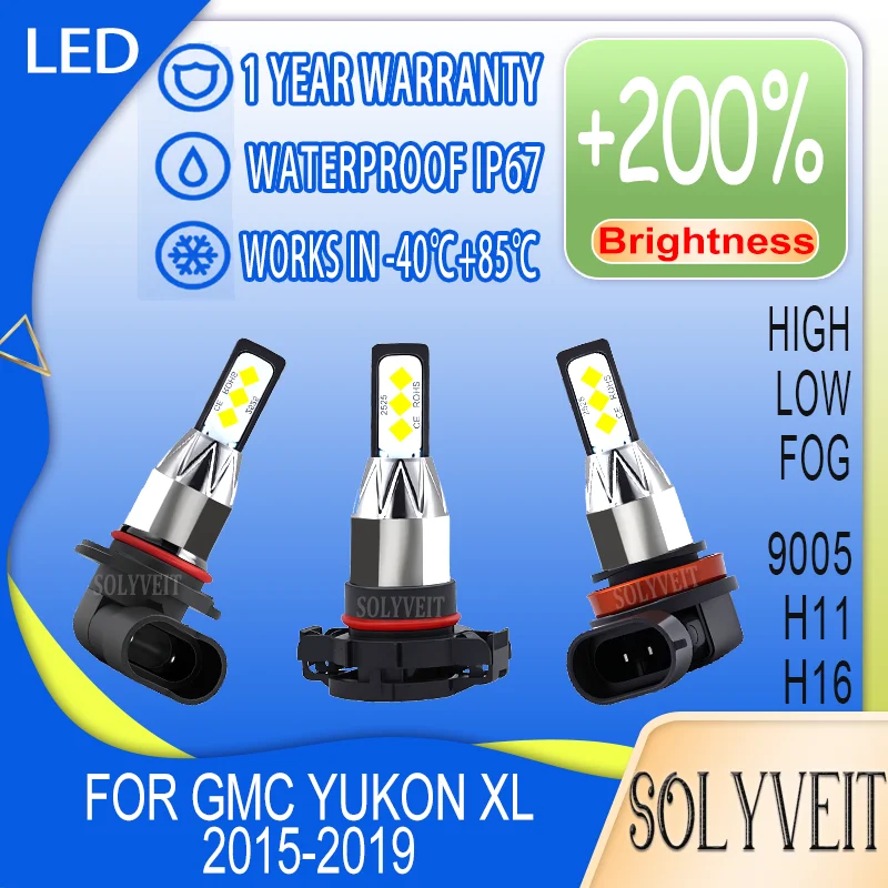 

durable Enhanced Night Driving Visibility 9005 H11 H16 LED Headlight high/low foglight For GMC Yukon XL 2015 2016 2017 2018 2019