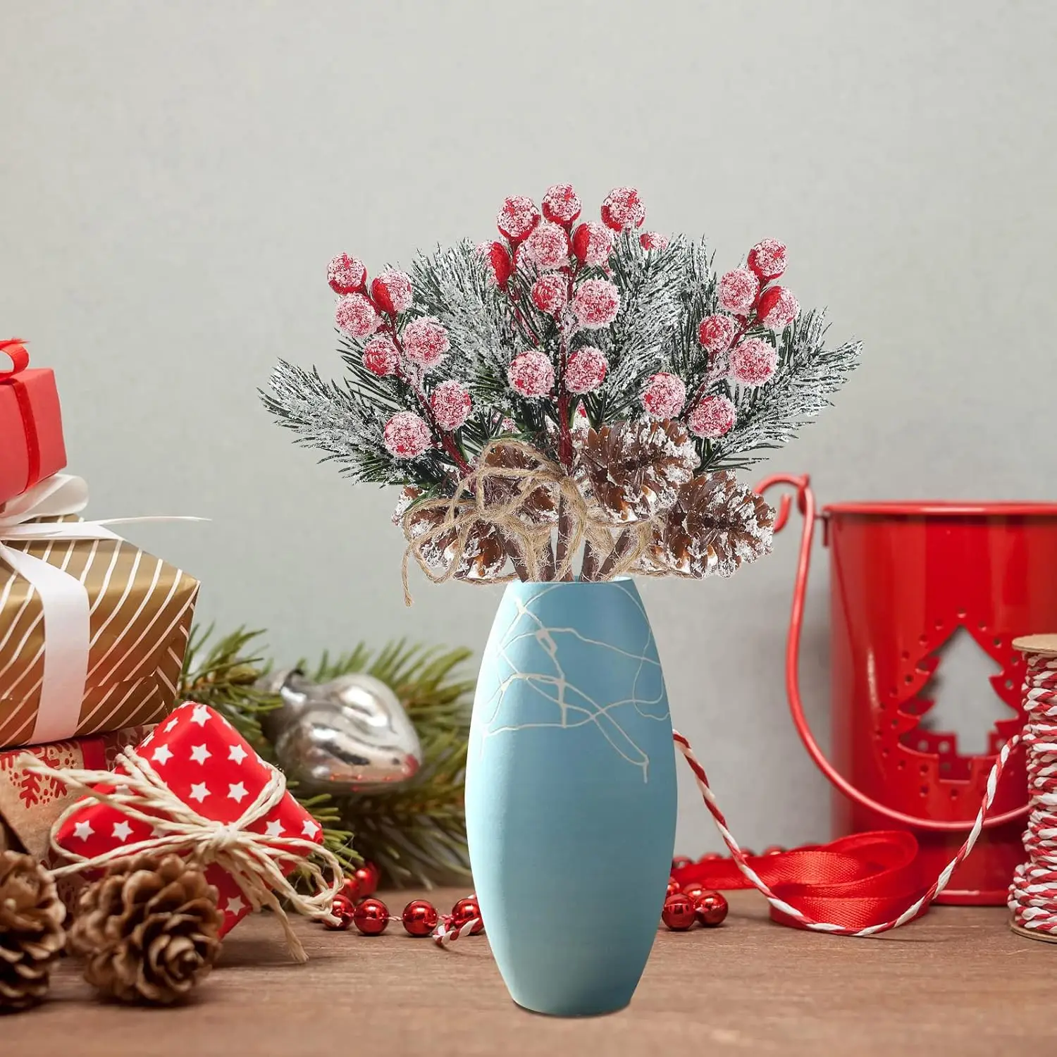 الاصطناعي التوت الجذعية فروع الصنوبر عيد الميلاد الحلي وهمية الزهور هولي التوت DIY إكليل شجرة عيد الميلاد الطرف الديكور الهدايا