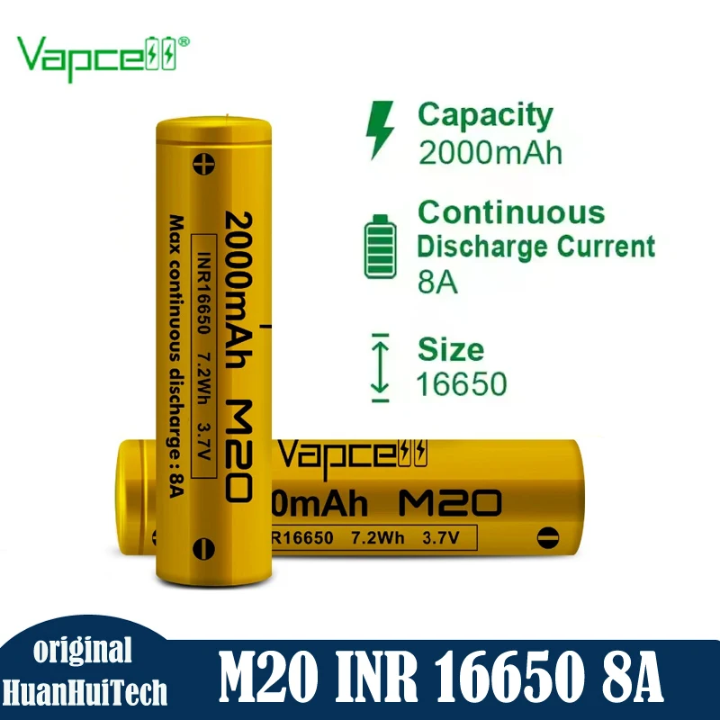 2pcs Original Vapcell M20 & M20 Button & M20 PCB INR 16650 2000mAh 8A 3.7V Battery High Performance Lithium Cell For flashligh