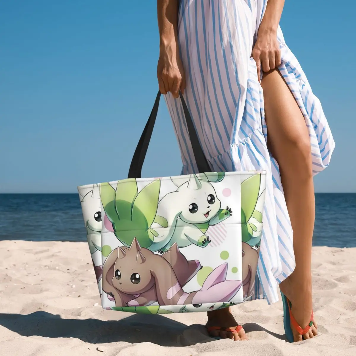 

Terriermon Lopmon Beach Tote Bag Sport Gym Yoga Duffle Large Tote Bag Women Travel Bag Fitness bag