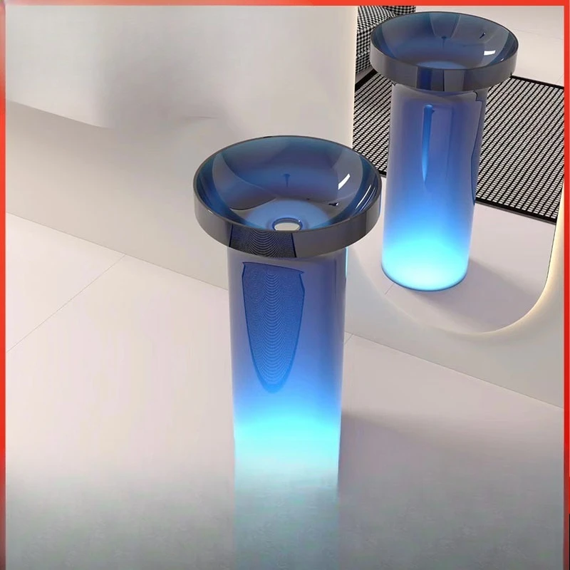 Resin color transparent crystal wash basin, floor-to-ceiling hotel villa art, pillar basin light luxury style