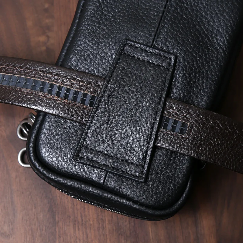 Retro Genuine Leather Mobile Phone Bag For Men\'s New Top Layer Cowhide Multifunctional Single Shoulder Crossbody Belt Waist ag