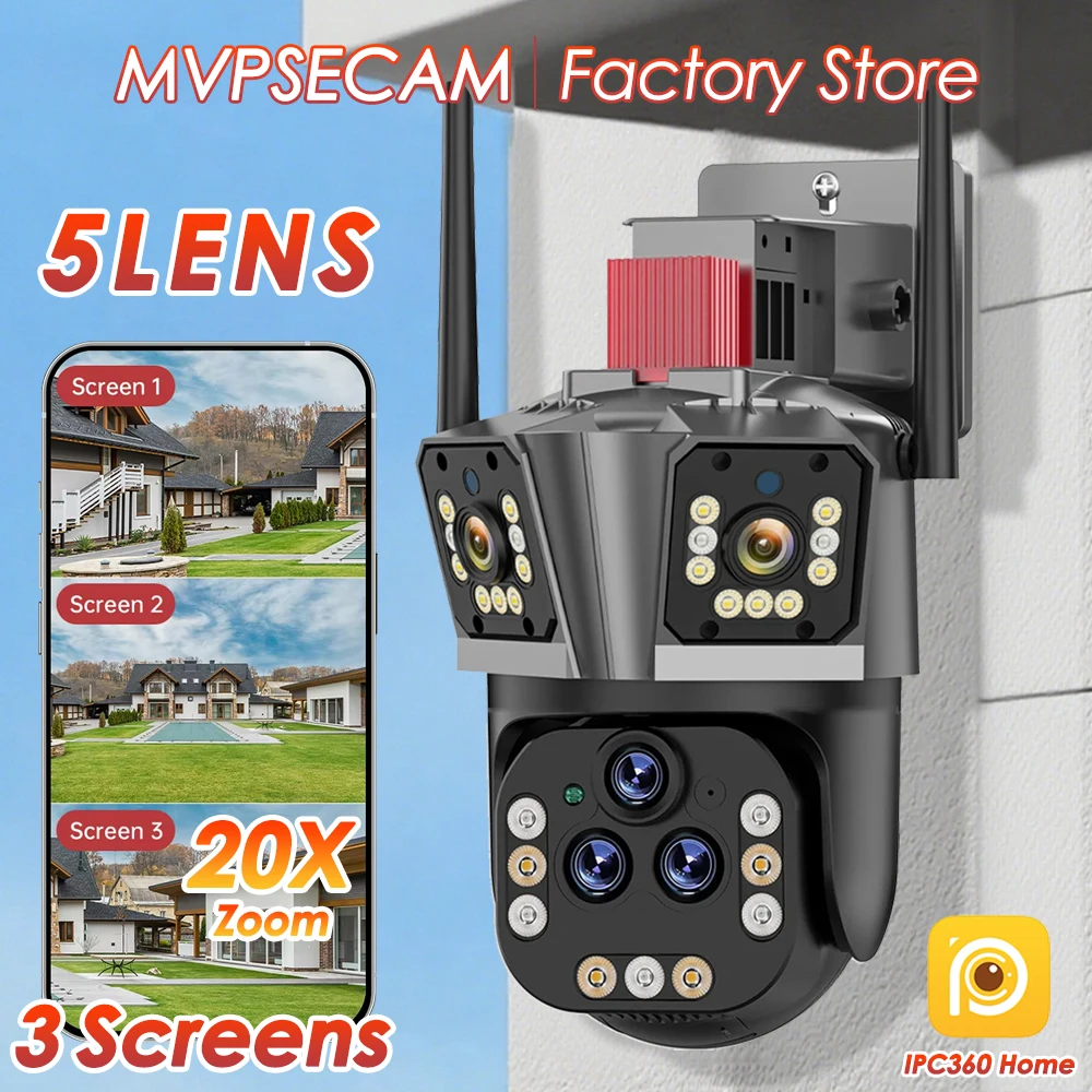 

20MP 20X Optical Zoom 5 Lens 3 Screens WiFi PTZ IP Camera Wireless Outdoor 10K Human Auto Tracking Surveillance Camera Farm Home