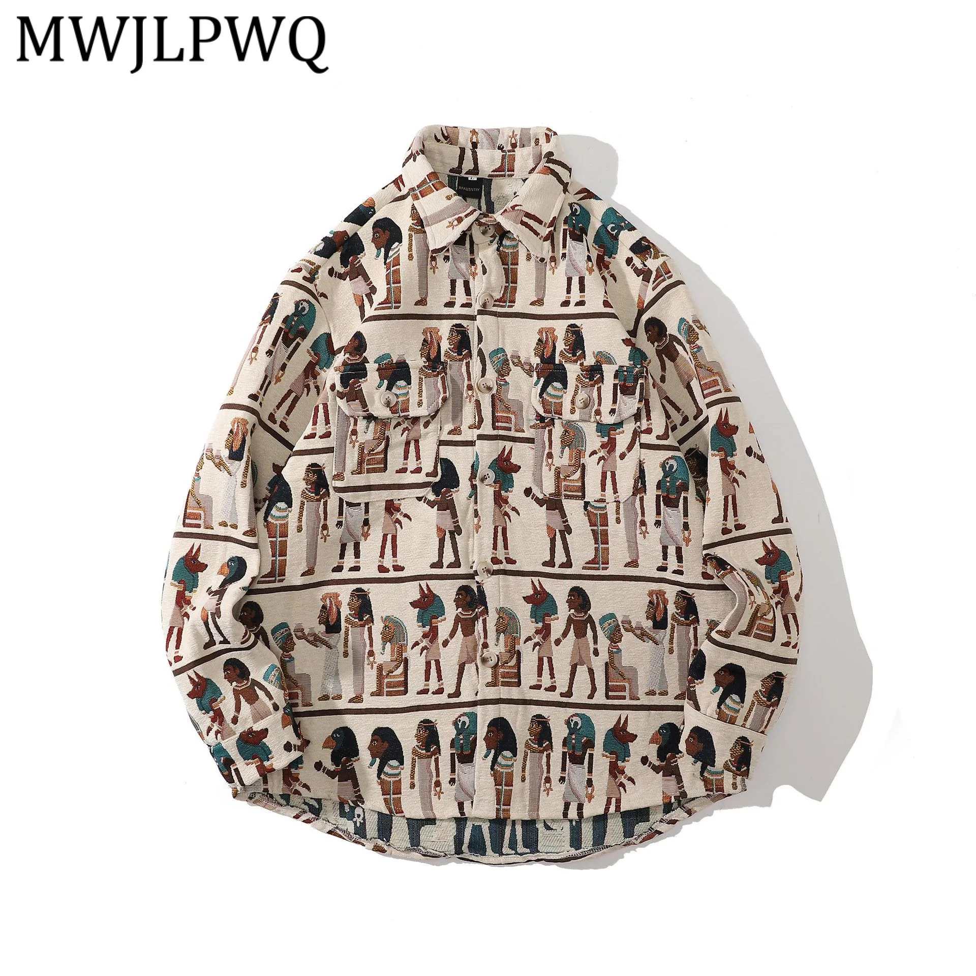 

Мужская рубашка MWJLPWQ в уличном стиле с жаккардовым принтом, отложным воротником, карманом и длинными рукавами, свободного кроя, повседневная, весна 13532