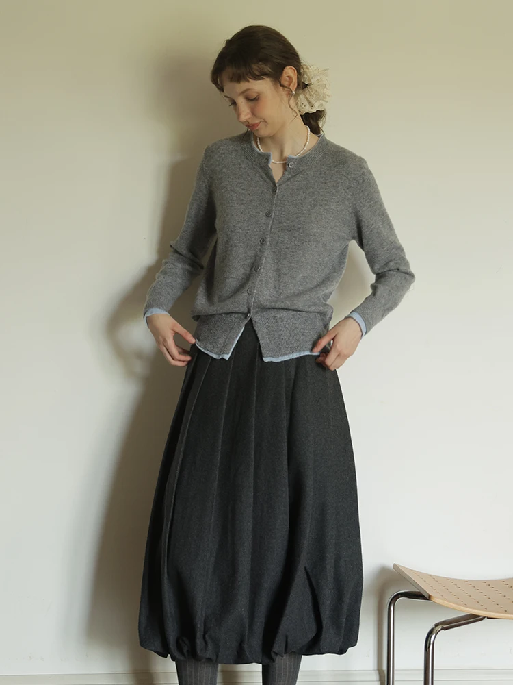 

Spring Commute Woolen Knitted round Ne Open Cardigan Women's Faion Small Size Commute Outerwear Autumn White Color Blo