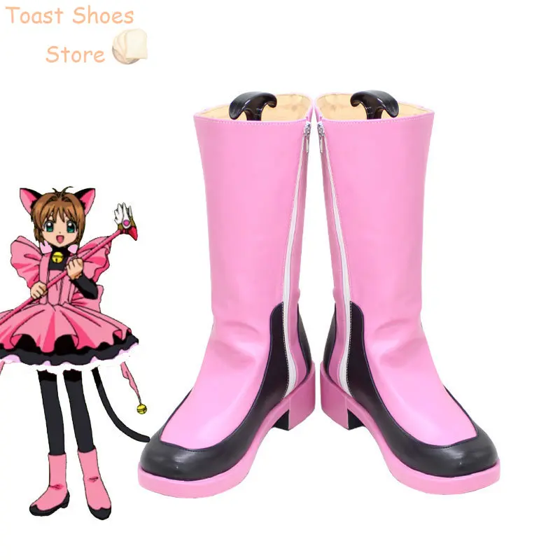 

Pink Sakura Cosplay Shoes Anime Card Captor Sakura Cosplay Prop PU Leather Shoe Halloween Carnival Boot Costume Prop