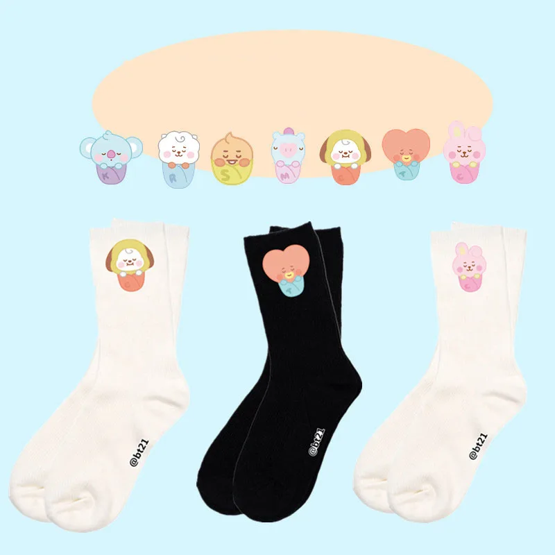 3 Pairs Anime Cartoon Bt21 Tata Cooky Chimmy Cotton Socks Fashion New Stockings Y2K Autumn Winter Warm Wool Socks Gifts