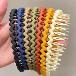 Elegant Solid Color Wave Hairbands For Women Trendy Toothed Non-slip Hair Combs Hair Accessories Girl Face Wash Sports Headbands