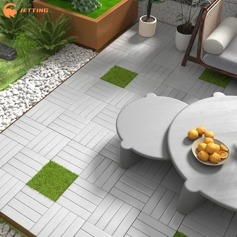 (Nouveau) 1 pièce de revêtement de sol en bois-plastique, kit de revêtement de sol pour balcon extérieur imperméable, durable et facile à nettoyer