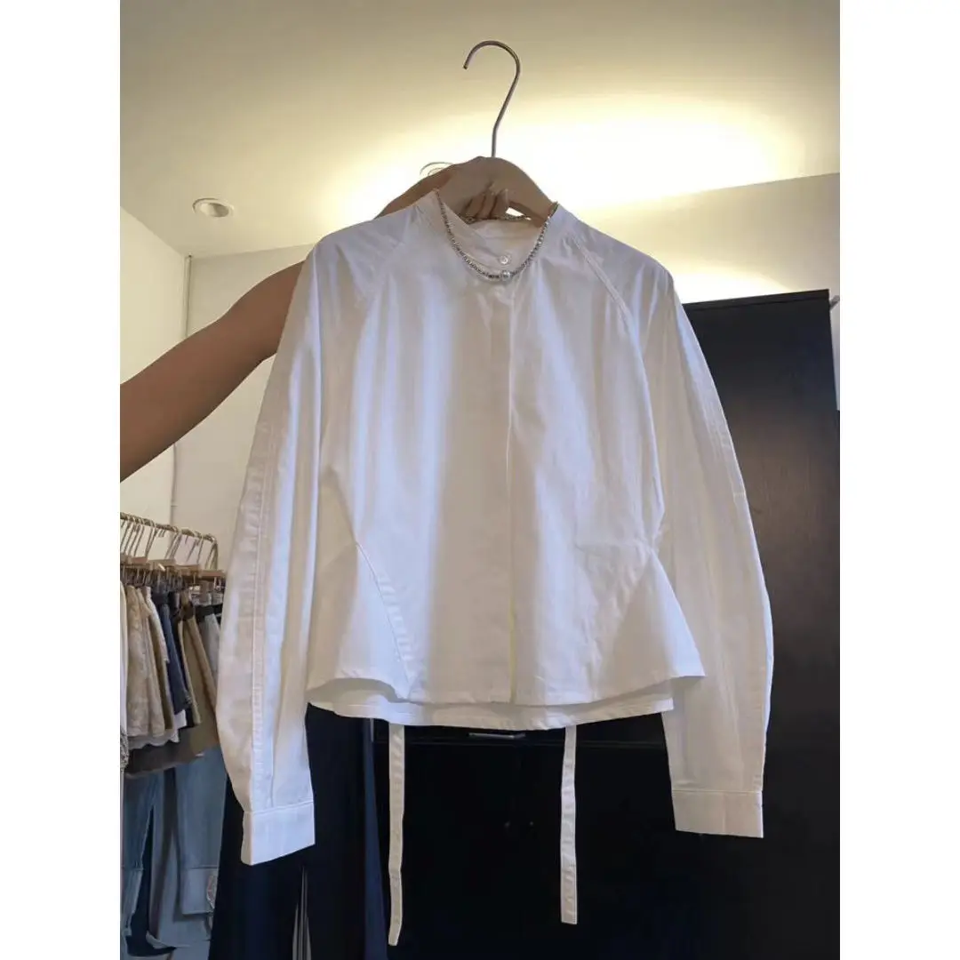 

South Korea 2025 Autumn New Korean Loose and Fashionable Waistband Ties Hidden Single-breasted Shirt