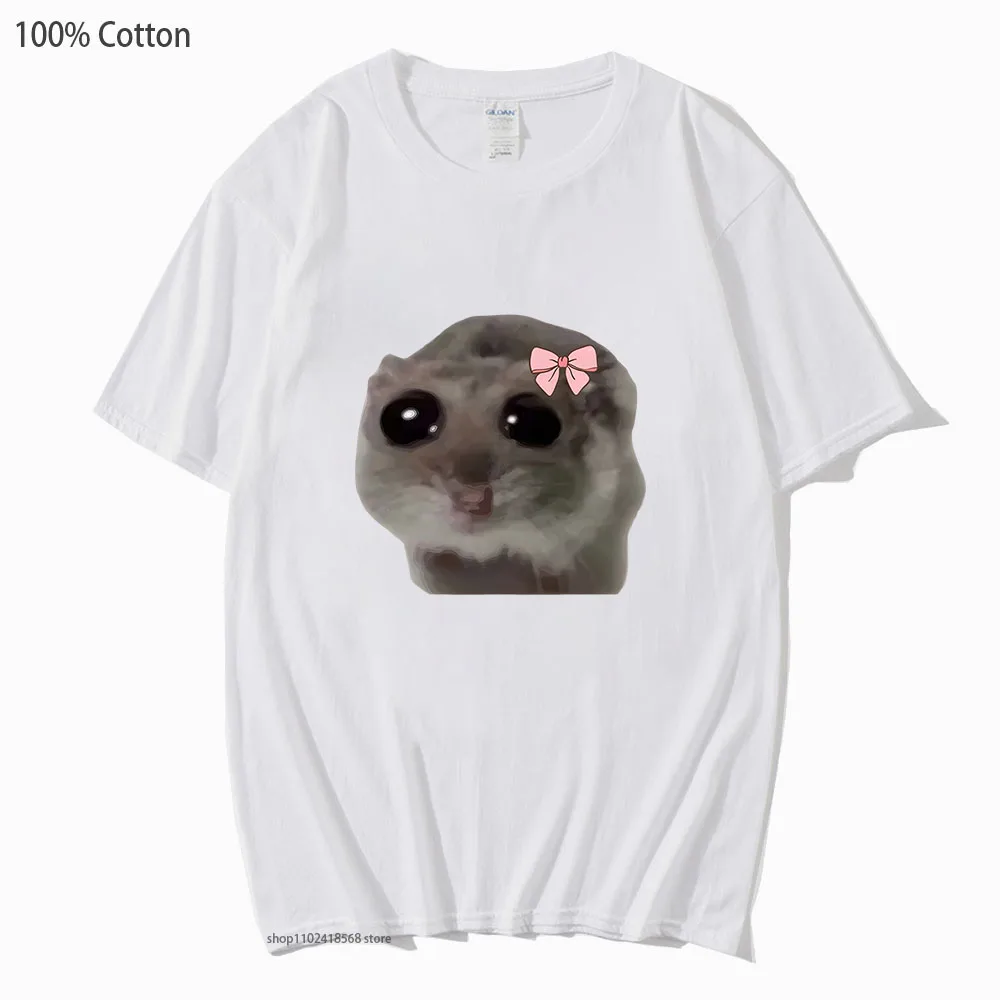 

Футболки из 100% хлопка, Мультяшные футболки грустного хомяка, хип-поп, уличная одежда для женщин и мужчин, Повседневная футболка унисекс, Y2k, топ, кавайная летняя одежда