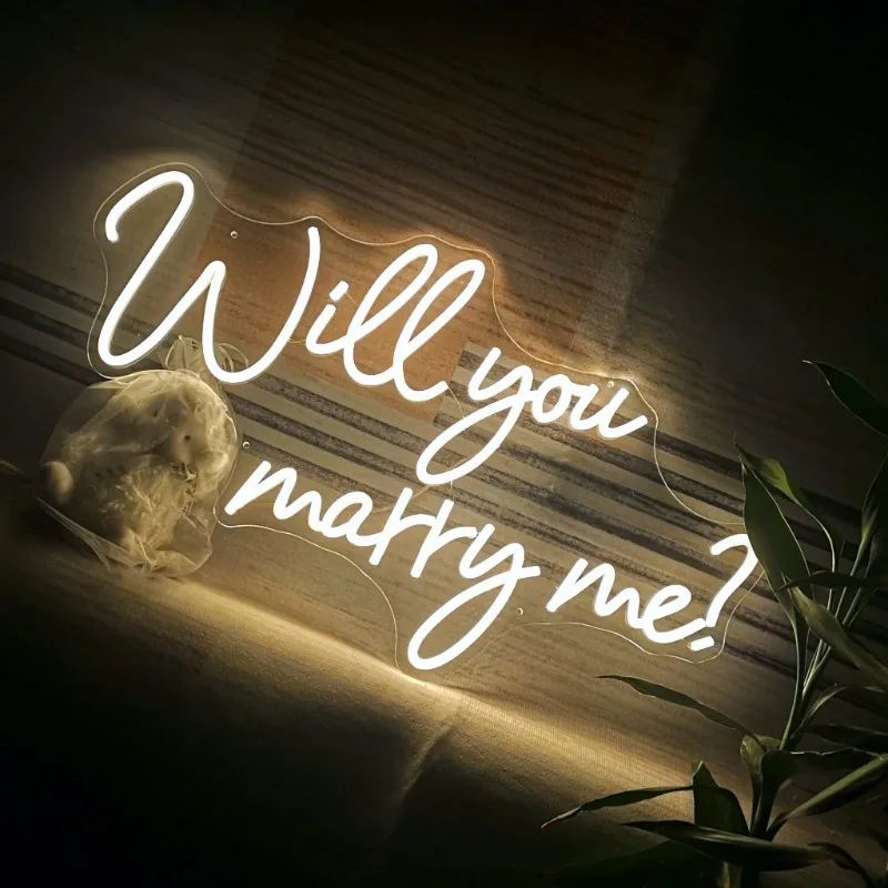 Will You Marry Me Neon Wedding Decorations 25.2 inches Large marry me sign for Engagement Wall Art for Wife Warm White5V USB