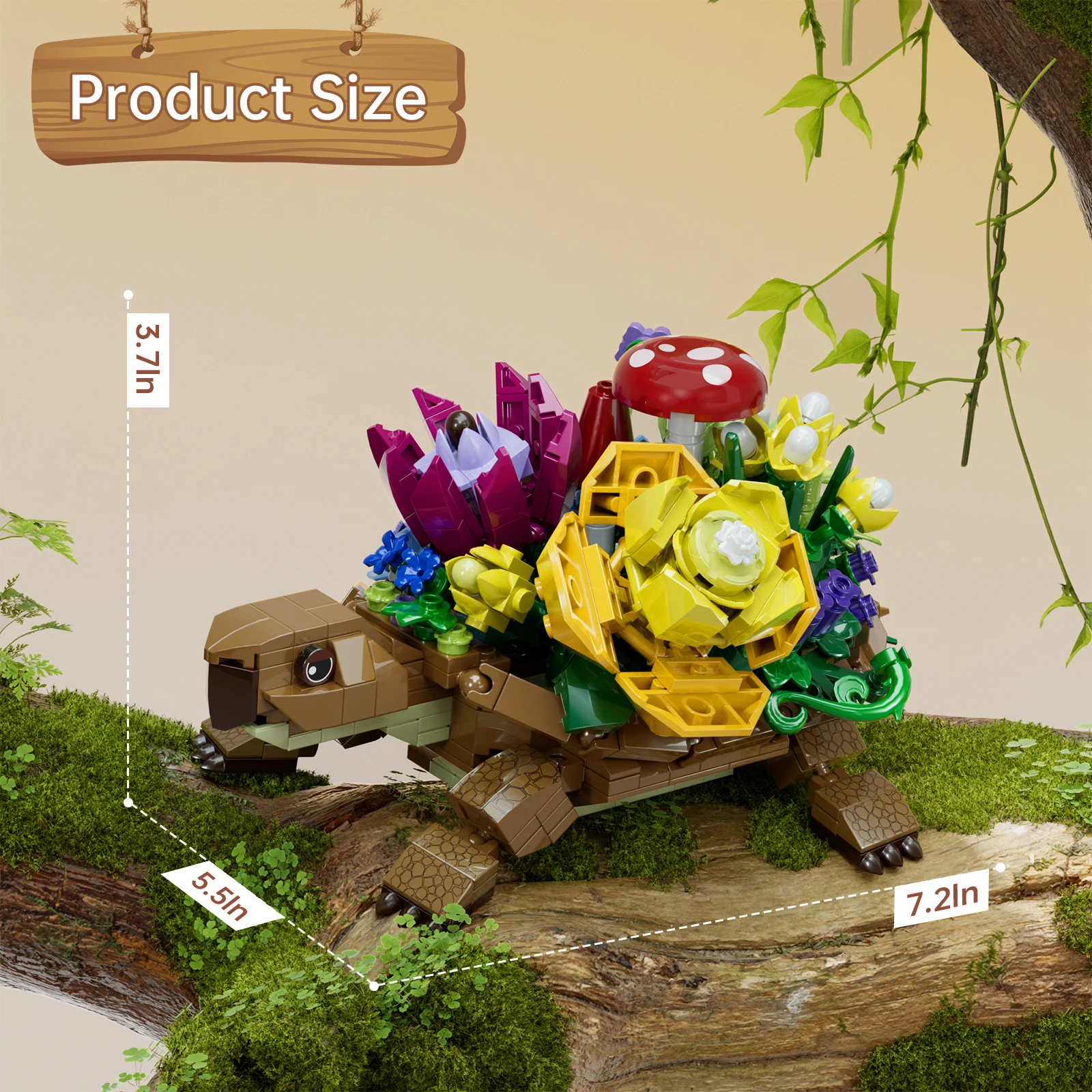 Sea Turtle Succulent Planter Building Set Animals Botanical Collection Blocks Toys Home Plants Decor, Girls Gifts(477 PCS)