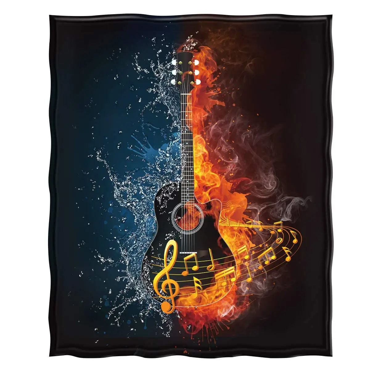 Guitar Fire Water Blanket Print Comfort Soft Warm Throw Blanket for Kids Adults Gift