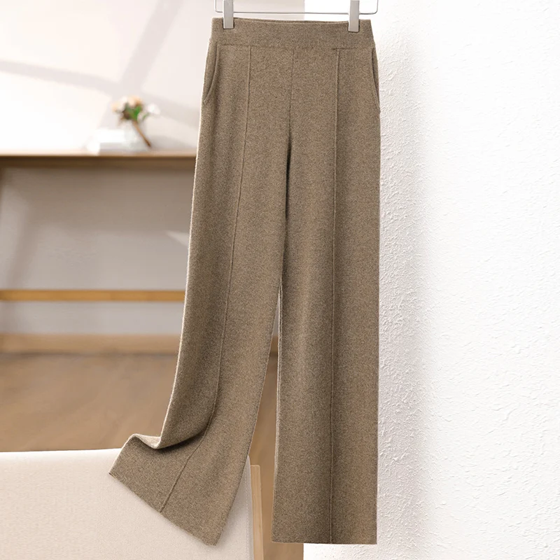 

Fall/Winter new women's 100% Merino wool casual soft warm cashmere knitted pants with straight leg pants