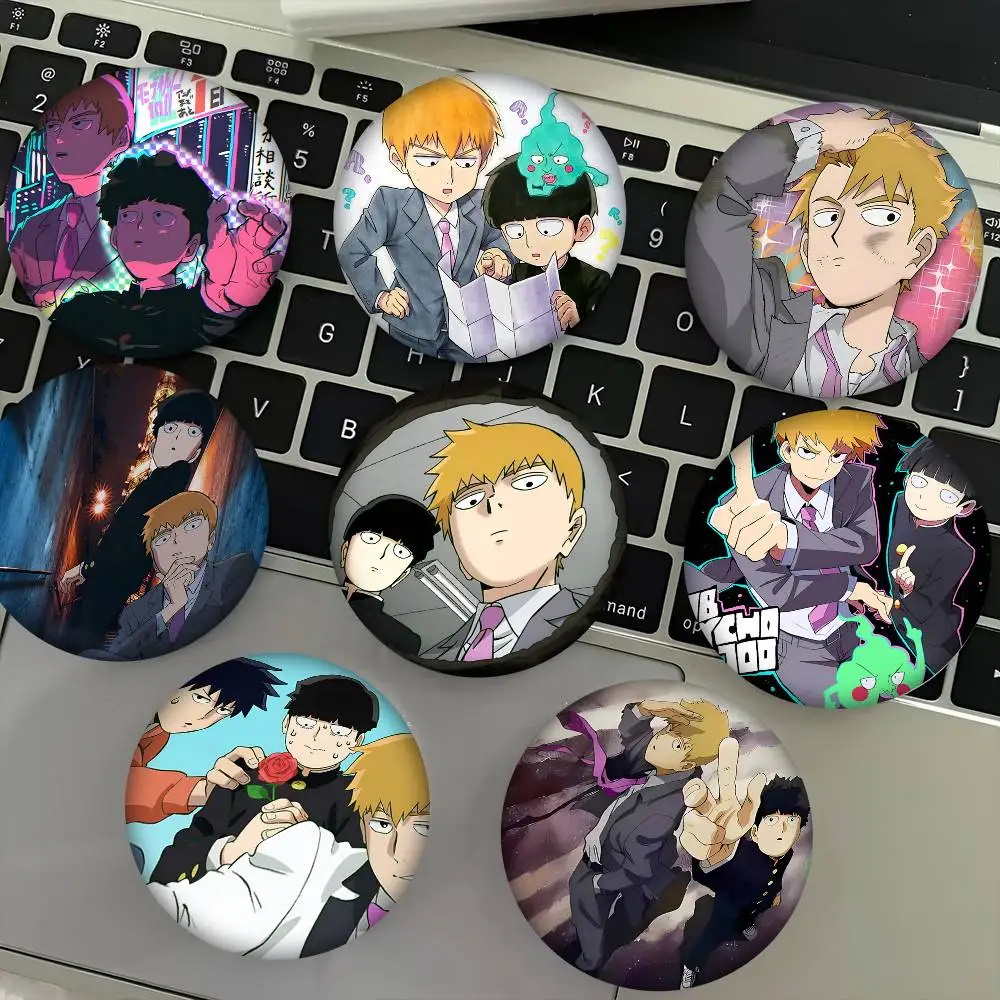 Broches de esmalte redondos estilo dibujo animado de Anime Shigeo Kageyama Arataka Reigen Teruki para decoración de mochilas y accesorios