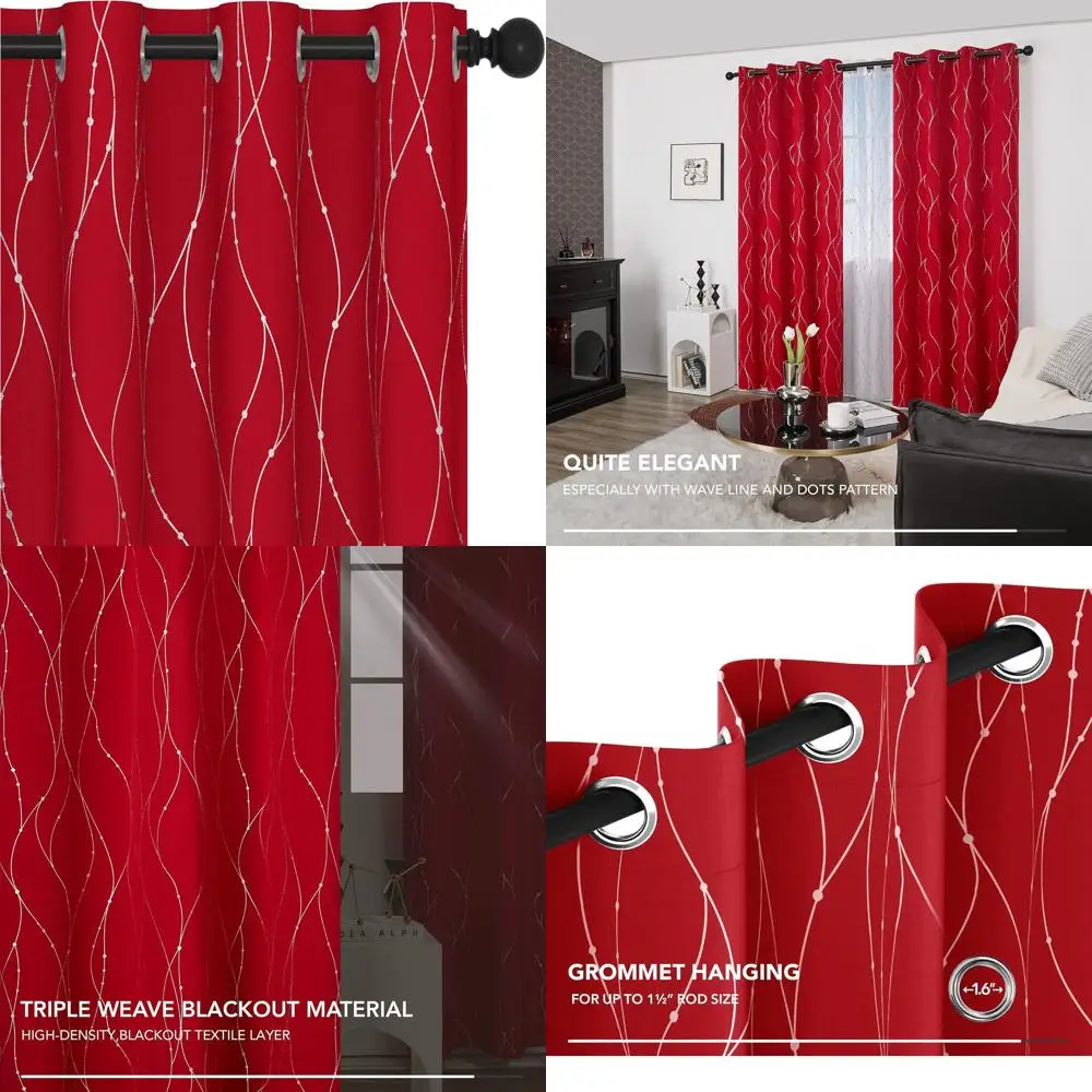 

Thermal Insulated Christmas Red Curtains, Soundproof, 52x95, 2-Panel, Machine Washable, Living Room/Bedroom