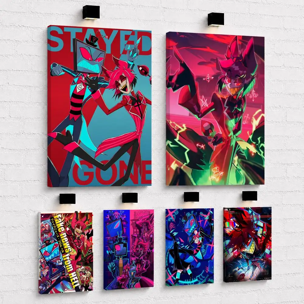 Anime H-Hazbin H-Hotel Alastor Framed Wall Painting Wood Canvas Poster For Living Room Bedroom Hallway Office Home Decor Gift