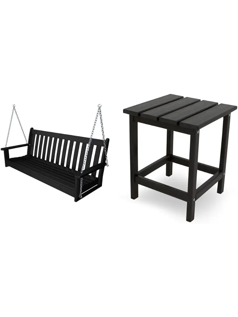 

GNS60BL Vineyard 60" Outdoor Swing, Black & ECT18BL Long Island 18" Side Table, Black