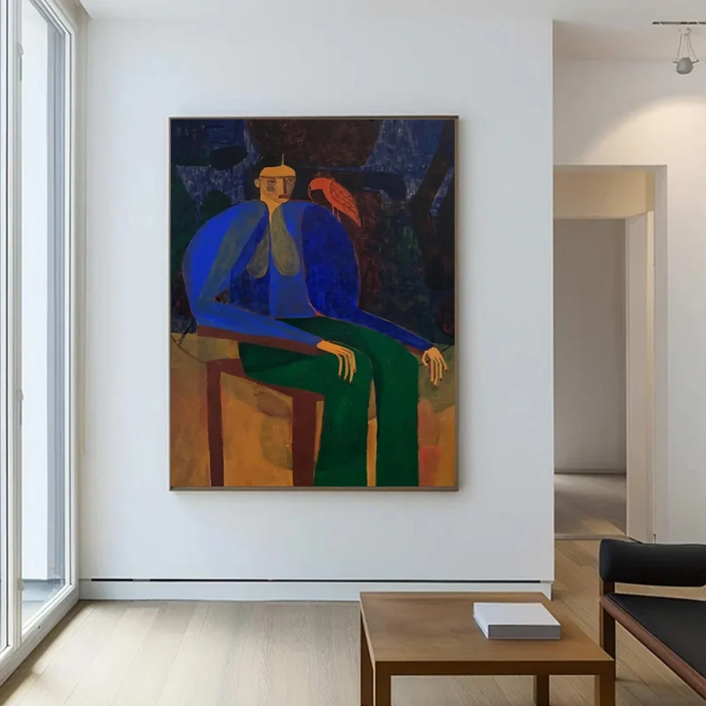100% Handmade Abstract Oil Painting on Canvas - Picasso Style Figure Wall Art Big Mural Picture for Home Living Room Decor Image