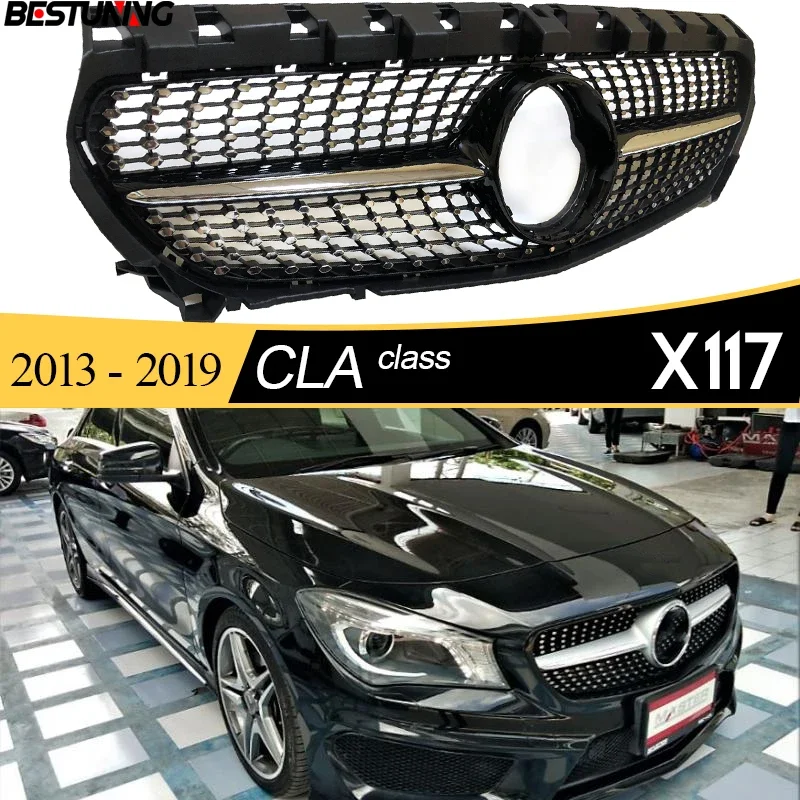 W117 Replacement Diamonds Hood Grille for Mercedes CLA Class 2013 - 2018 C117 Coupe, X117 Shooting Brake CLA180 CLA200 CLA250
