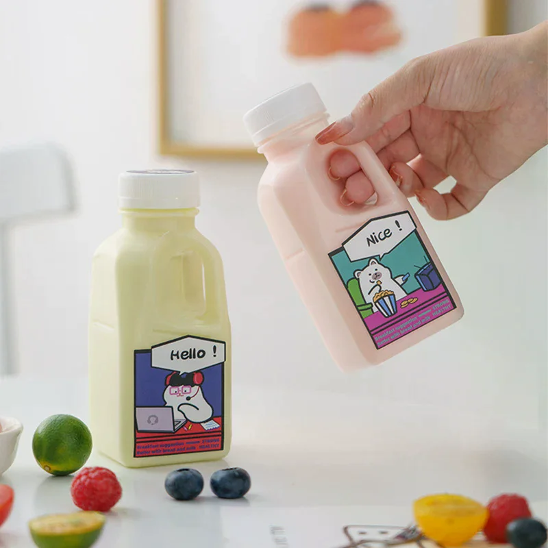 Transparent Kids Water Bottle Plastic Juice Bottle PET Milk Beverage Bottle With Lid Camping Hiking Drinkware 1PC