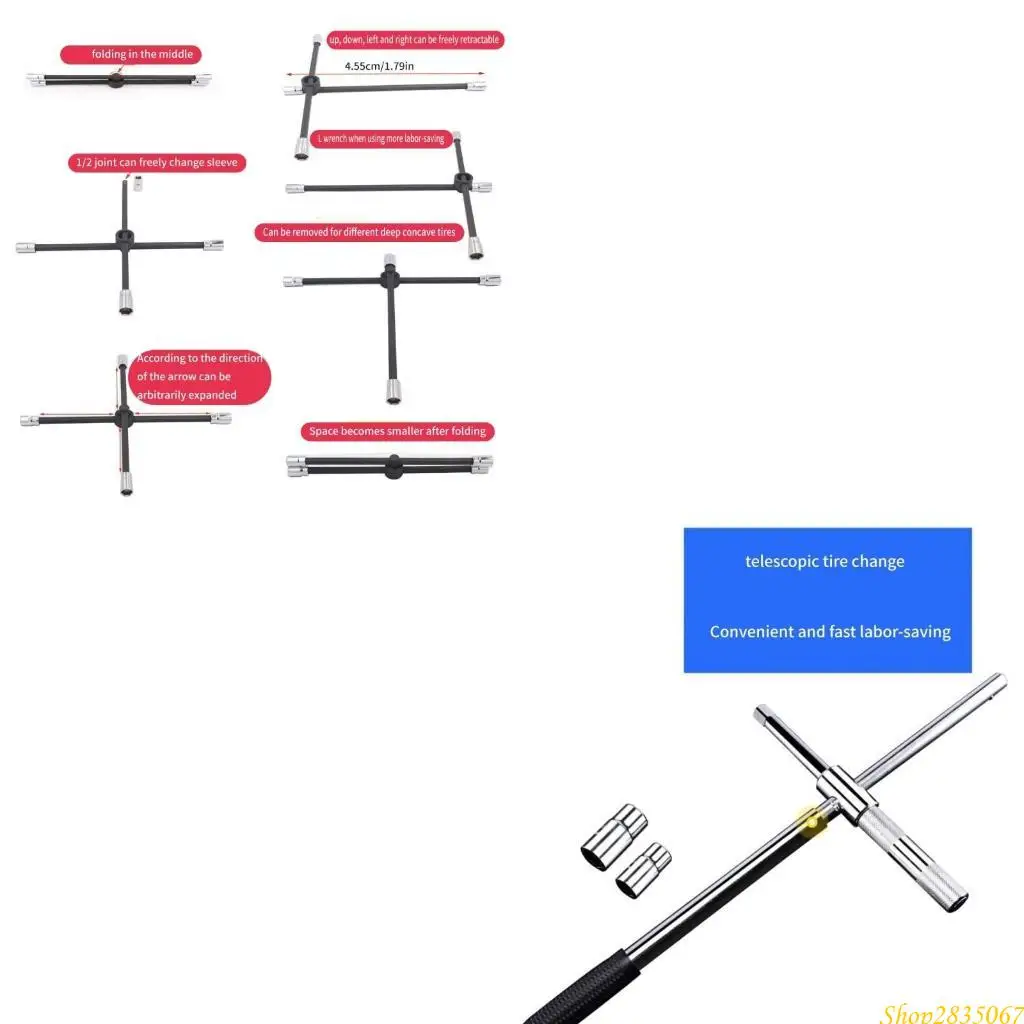

Universal Extended Lug Wrench 4 Way Tire Iron Nut Wrench Set with Storage Box 831F