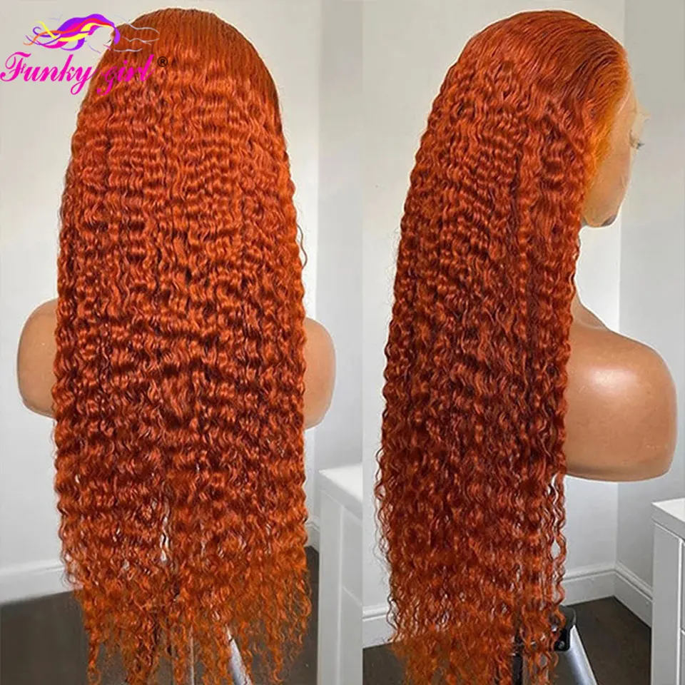Ginger Water Wave Human Hair Wig 13x4 Lace Front Wigs Brazilian Orange Color Deep Curly Wave Lace Front Human Hair Wig