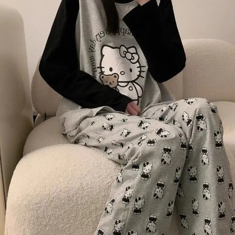

Sanrio Women's Pajamas Sleepwear Autumn Long Sleeve Two Piece Outfit Wearable Cozy Soft Cute Cartoon Homewear Loungewear Set